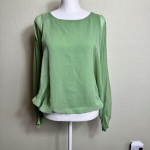 Brittany Humble Women's Blouse Sheer Lined Green Size XS Elastic Elastic Waist‎